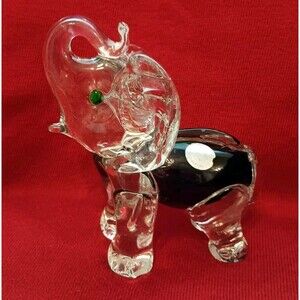 Vintage Hand Blown Art Glass  Elephant Trunks Up Purple Body Green Eyes